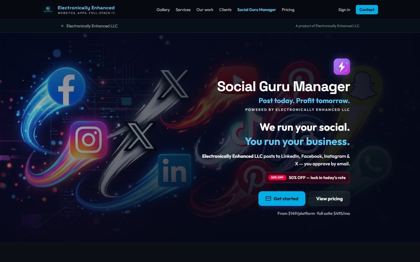 Social Guru Manager homepage